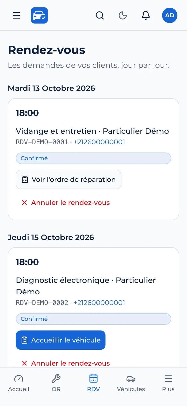 Agenda des rendez-vous