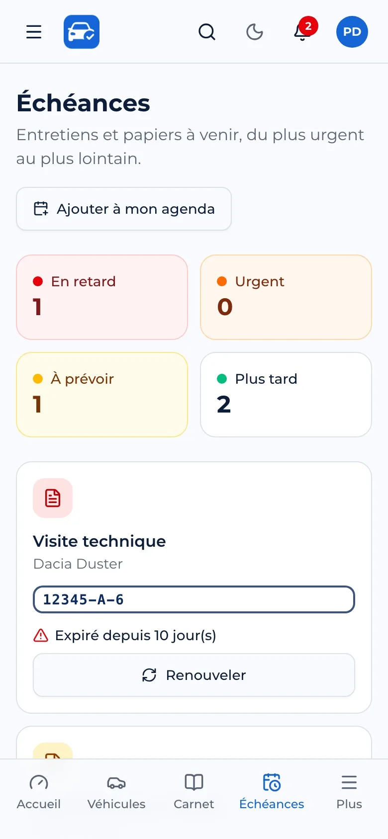 Échéances à venir et en retard