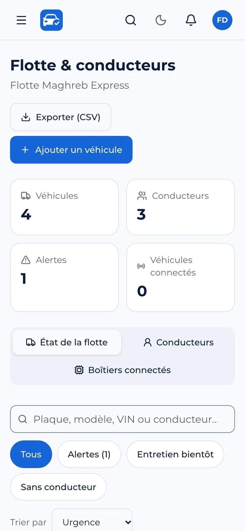 Flotte : état de tous les véhicules
