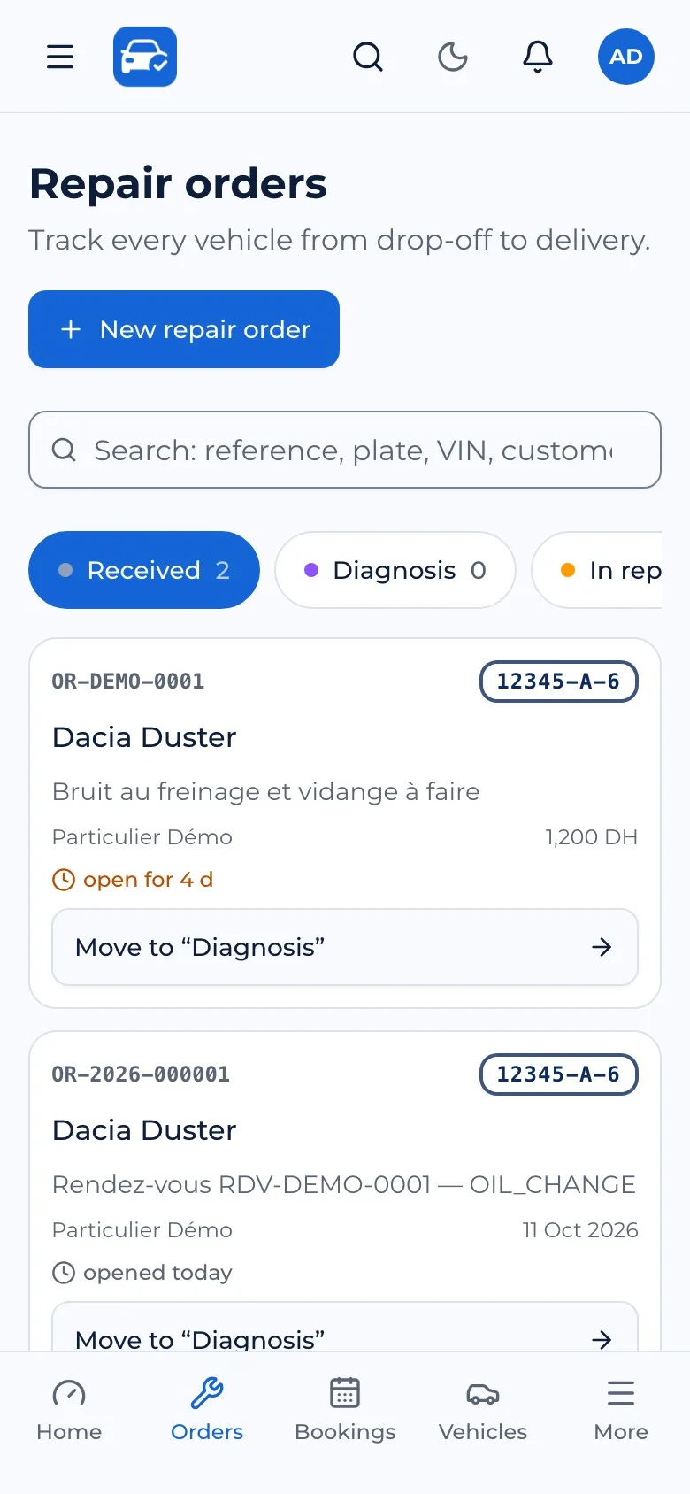 Workshop: repair orders