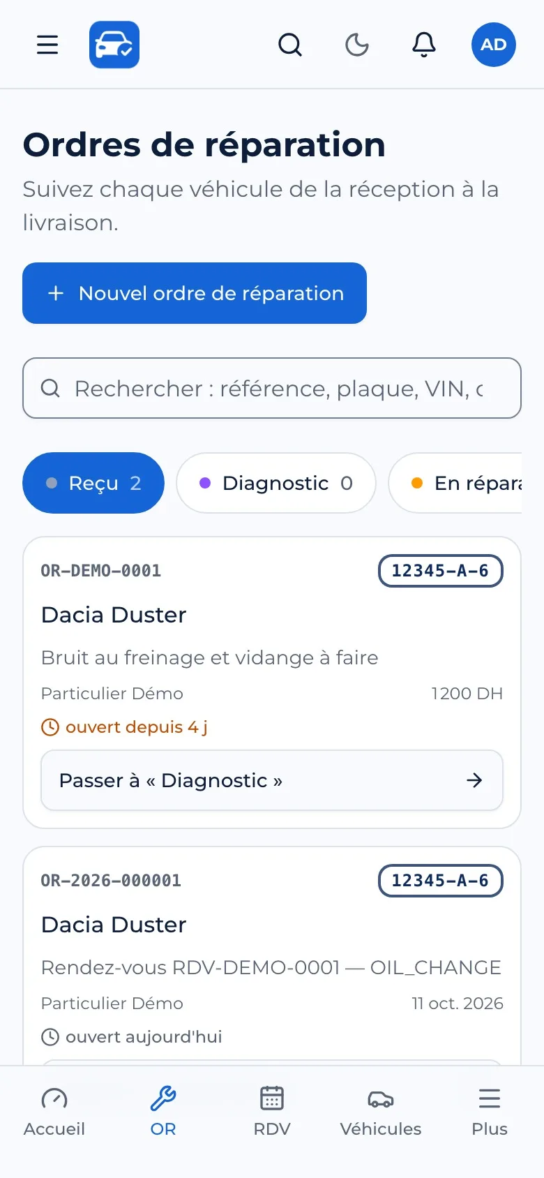 Atelier : ordres de réparation
